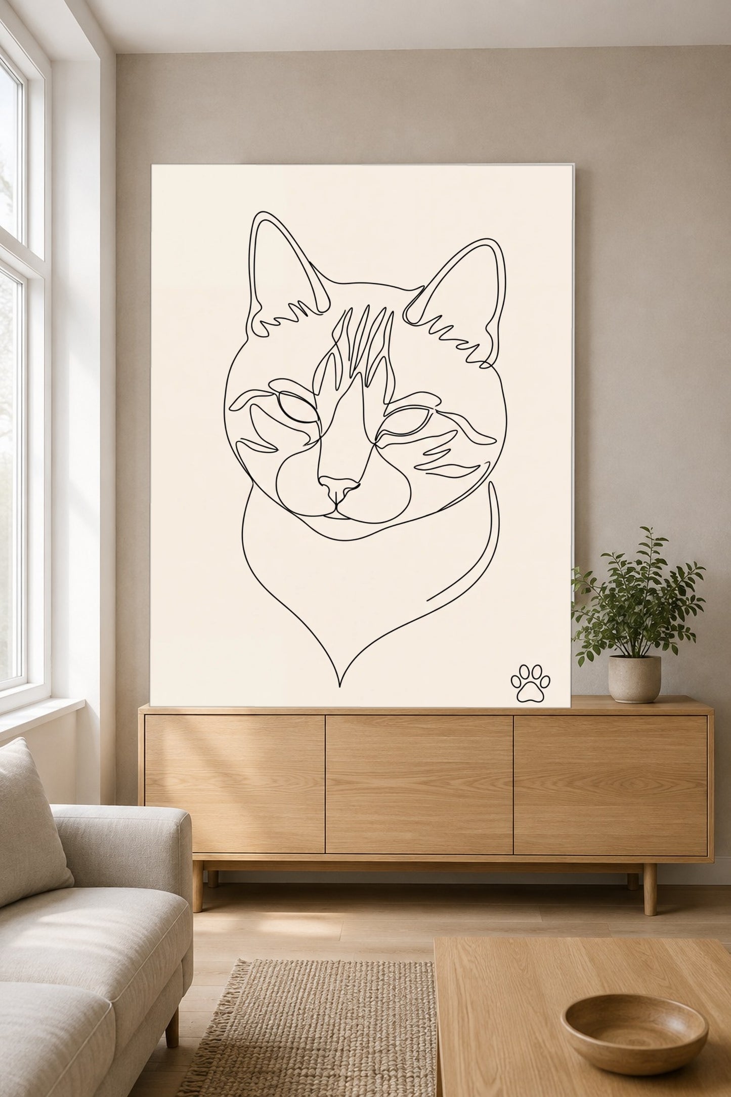 Leinwand im Wohnzimmer: Deine Katze als Ein-Linien-Portrait – personalisiertes Katzenportrait