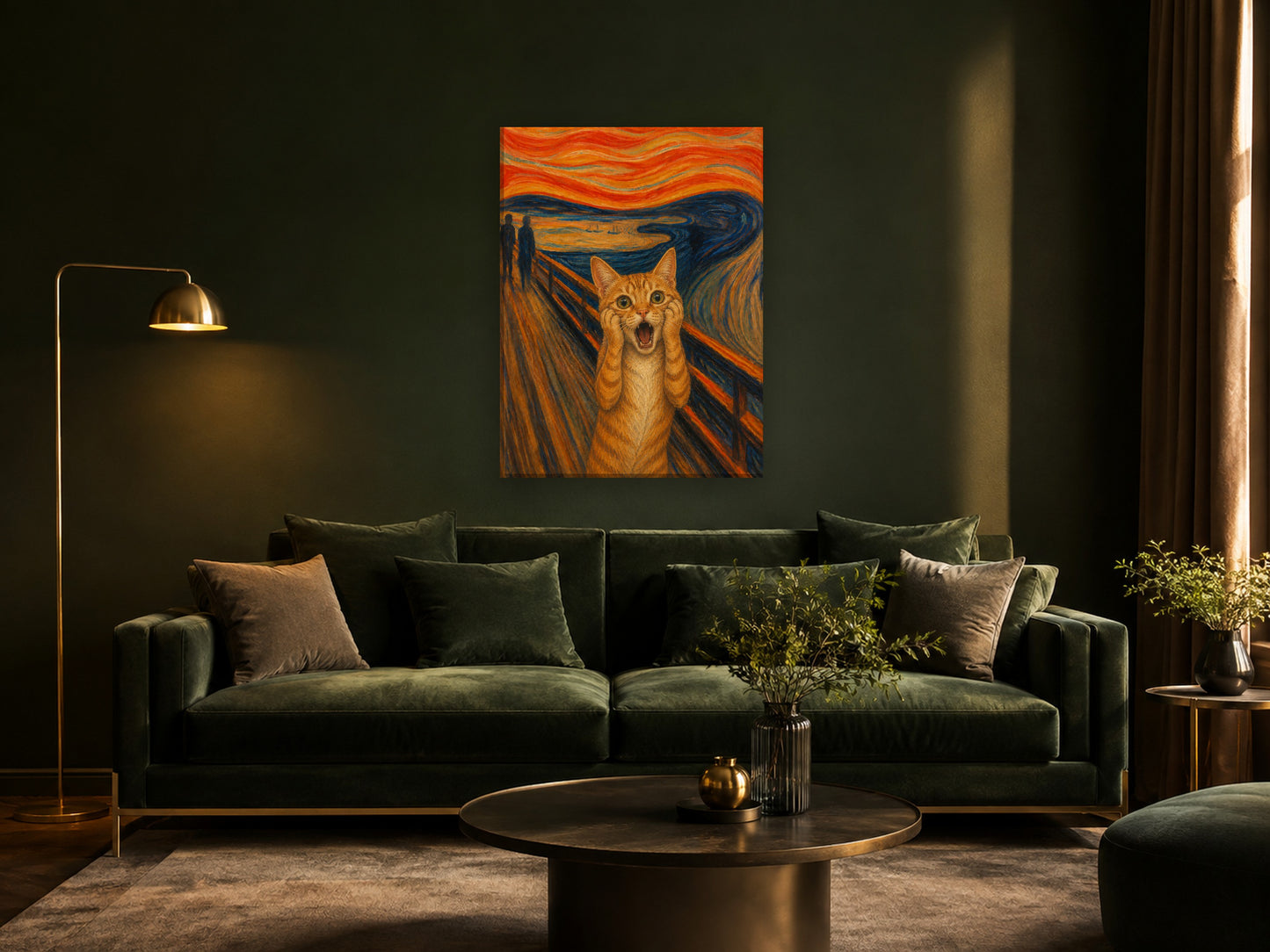 Katze als Der Schrei – Leinwand im Wohnzimmer