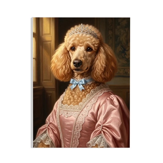 Personalisierte Leinwand: Hund als Renaissance-Prinzessin mit Diadem und Seidenkleid – Lil Snouts