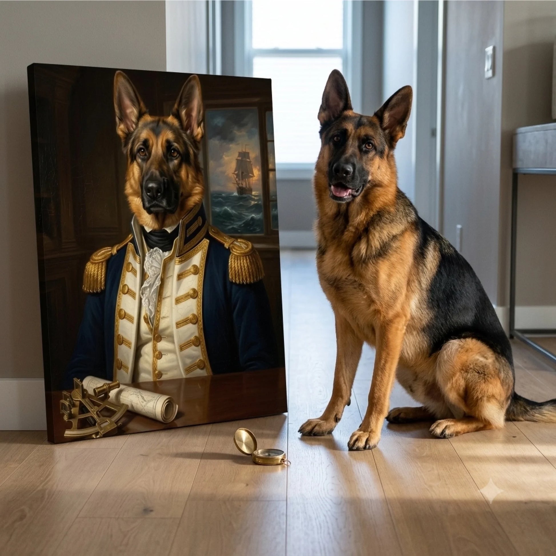 Galerie-Leinwand Marine-Captain – Hunde-Portrait mit deinem Foto personalisiert