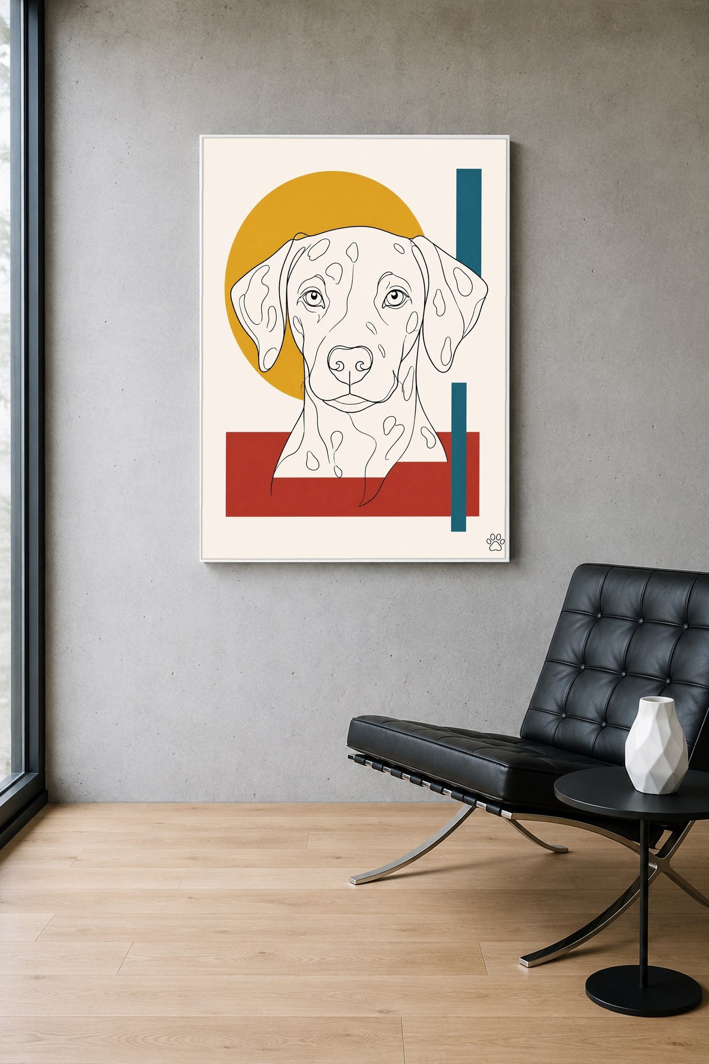 Leinwand im Wohnzimmer: Dein Hund als Bauhaus-Lineart – personalisiertes Hundeportrait