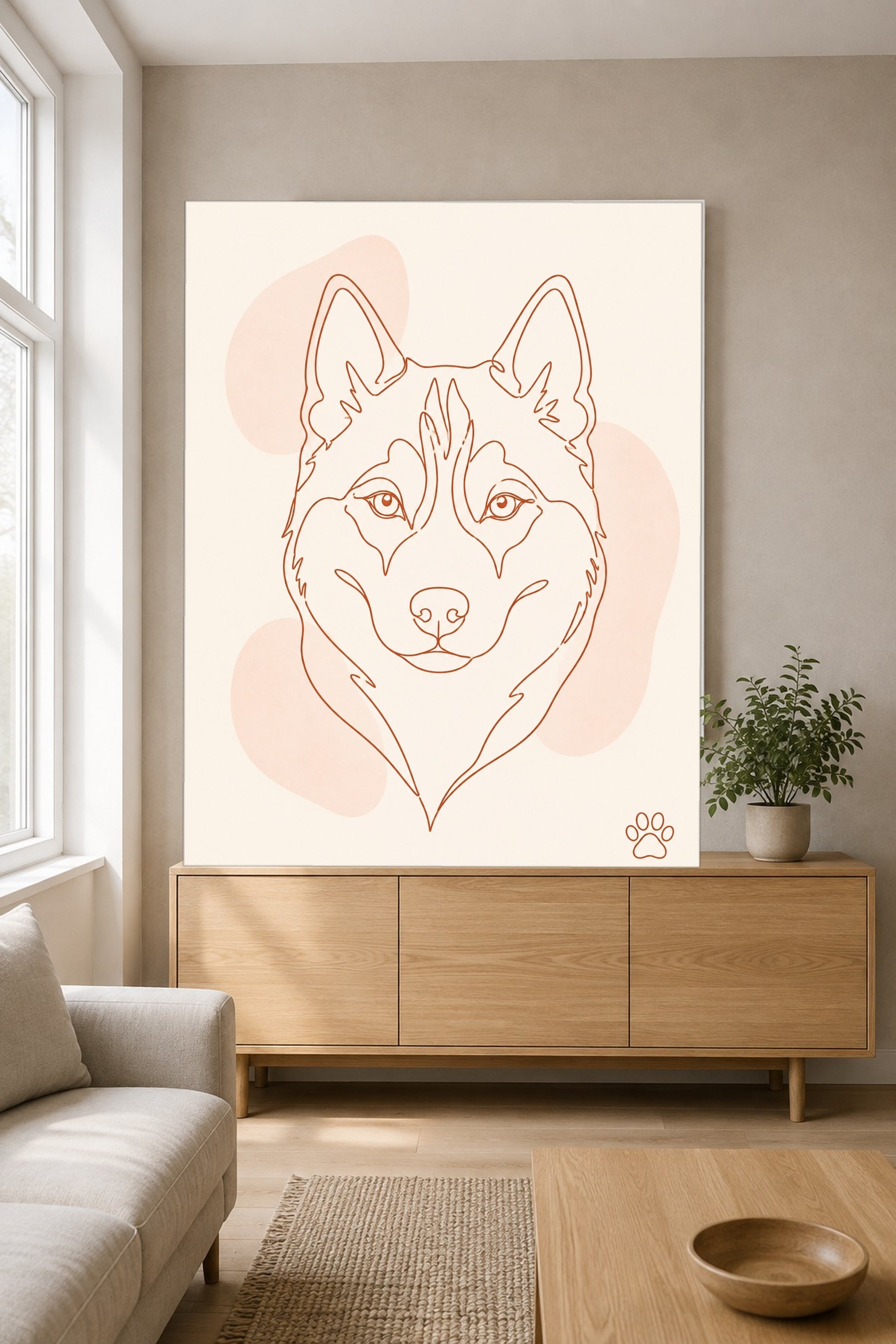 Leinwand im Wohnzimmer: Dein Hund als Ein-Linien-Portrait – personalisiertes Hundeportrait