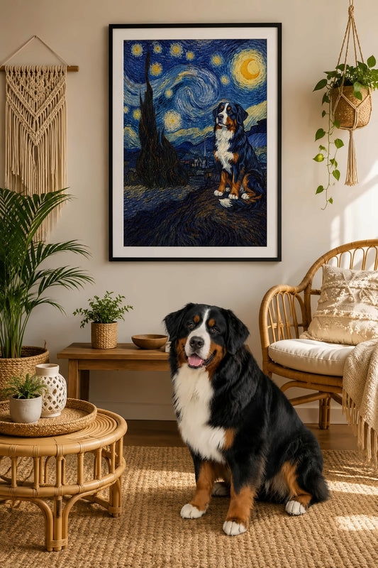 Sternennacht Hund Poster – Haustierportrait Mockup