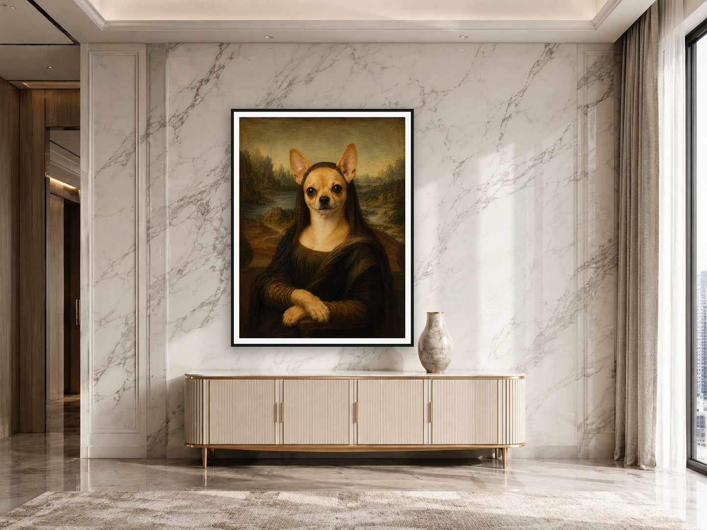 Hund als Mona Lisa – Poster im Wohnzimmer