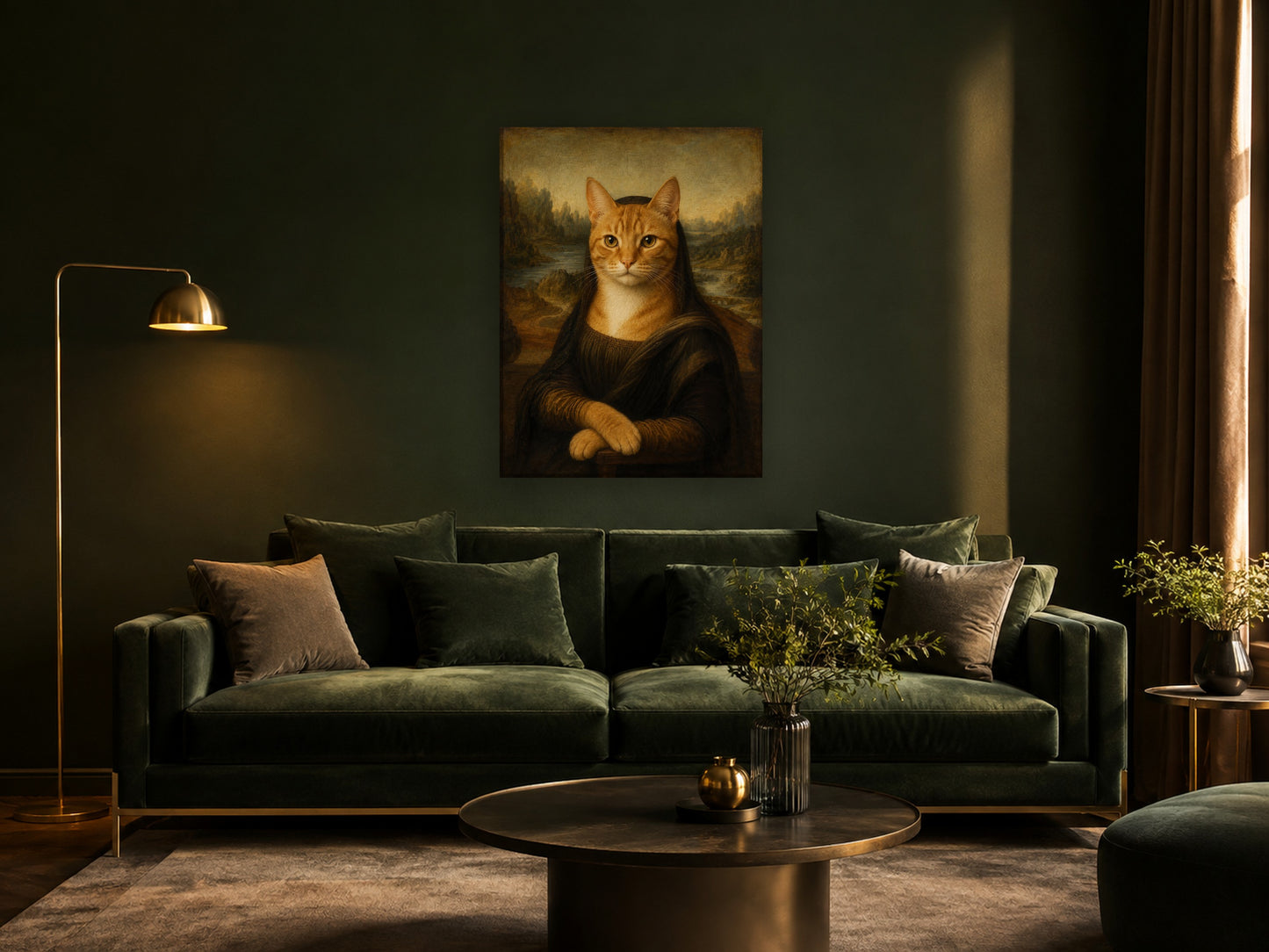 Katze als Mona Lisa – Leinwand im Wohnzimmer
