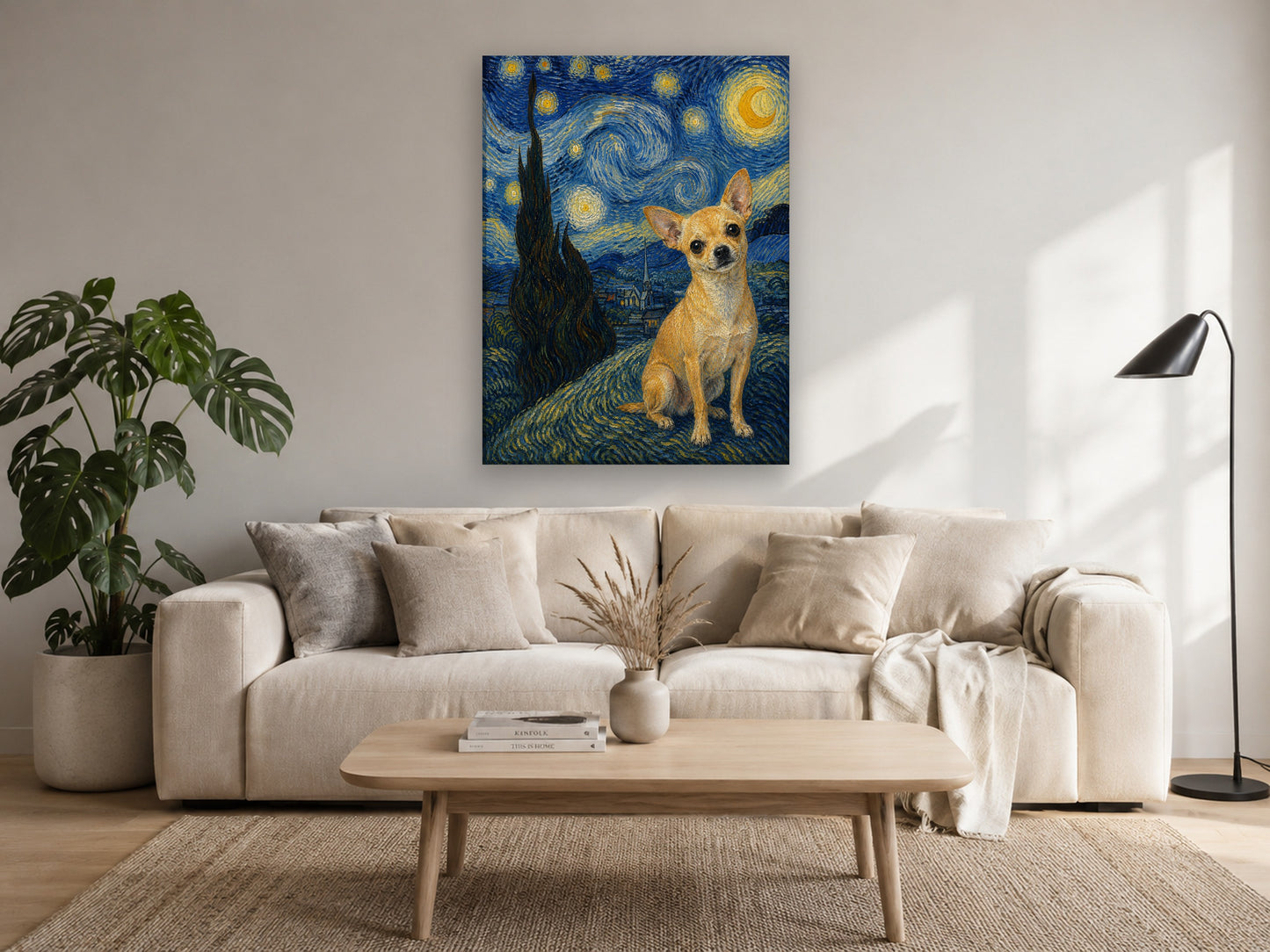 Hund in der Sternennacht – Leinwand im Wohnzimmer