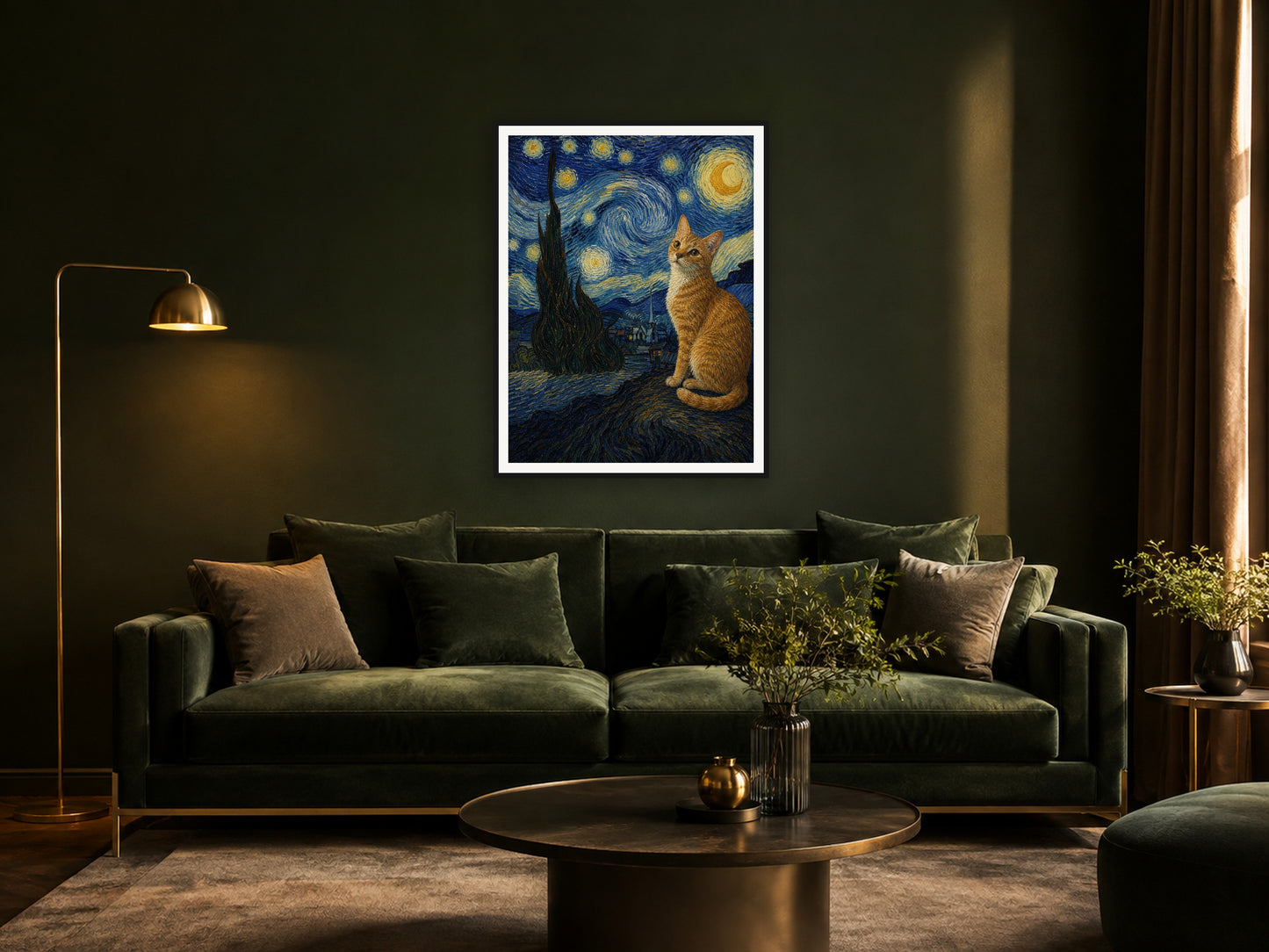 Katze in der Sternennacht – Poster im Wohnzimmer